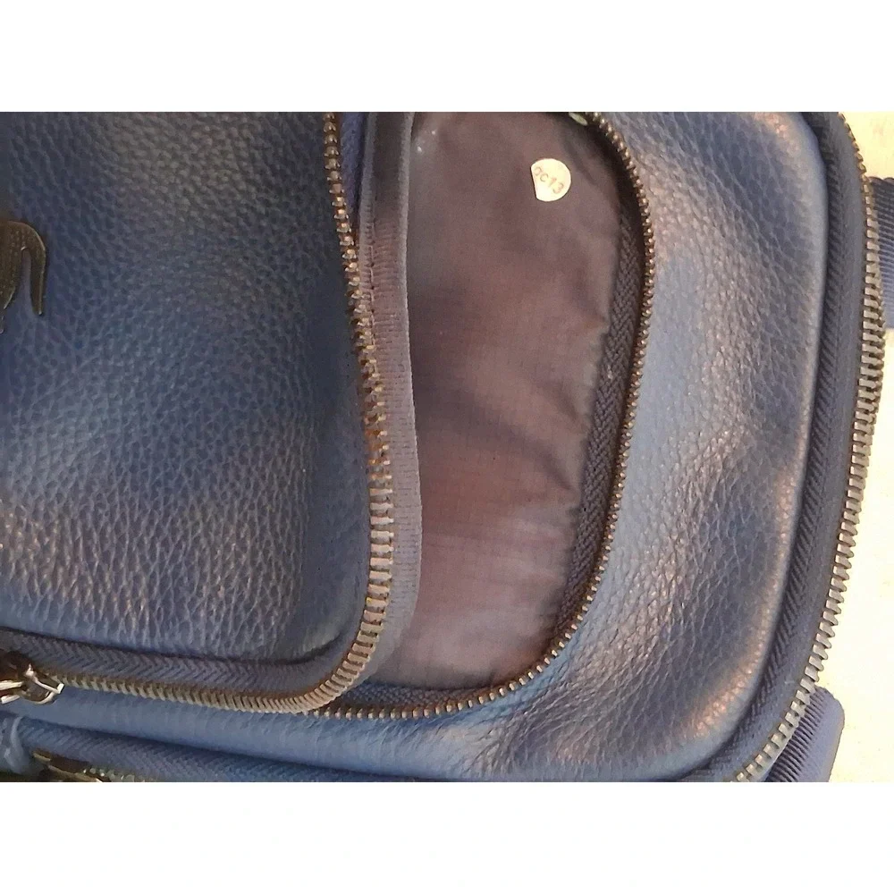 Lacoste Chantaco Navy Blue Pique Leather Vertical Camera Crossbody Bag NH3271CE